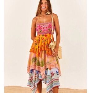 Farm Rio Mixed Scarves Layered Midi Dress